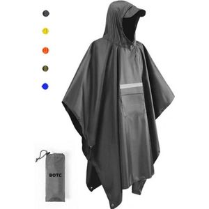 BOTC Poncho - Reflecterende Regenponcho - Fietsponcho Fiets - Met Reflecterende strips - Unisex - Dames & Heren - Waterdicht - Grijs