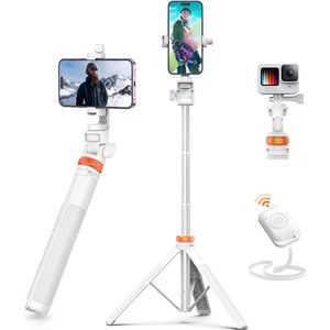 Sounix Telefoon Statief - SelfieStick Tripod met Bluetooth Afstandsbediening - tot 158 cm hoog - Tripod Smartphone - Action Camera Statief - Wit