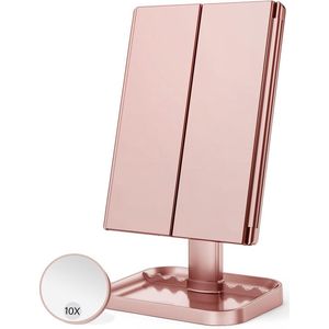 BOTC Spiegel met LED verlichting - 10x vergroting - Spiegel Verlichting – Moederdag Cadeautje - Cosmetica Spiegel - Rose Goud