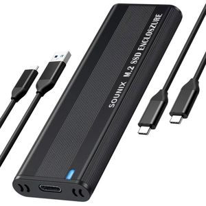 Sounix M.2 Behuizing - M.2 SSD Enclosure - Ondersteunt NVMe- en SATA-protocollen - NGFF&NVMe - 10Gbps - Externe USB-C SSD behuizing - Aluminum - Zwart