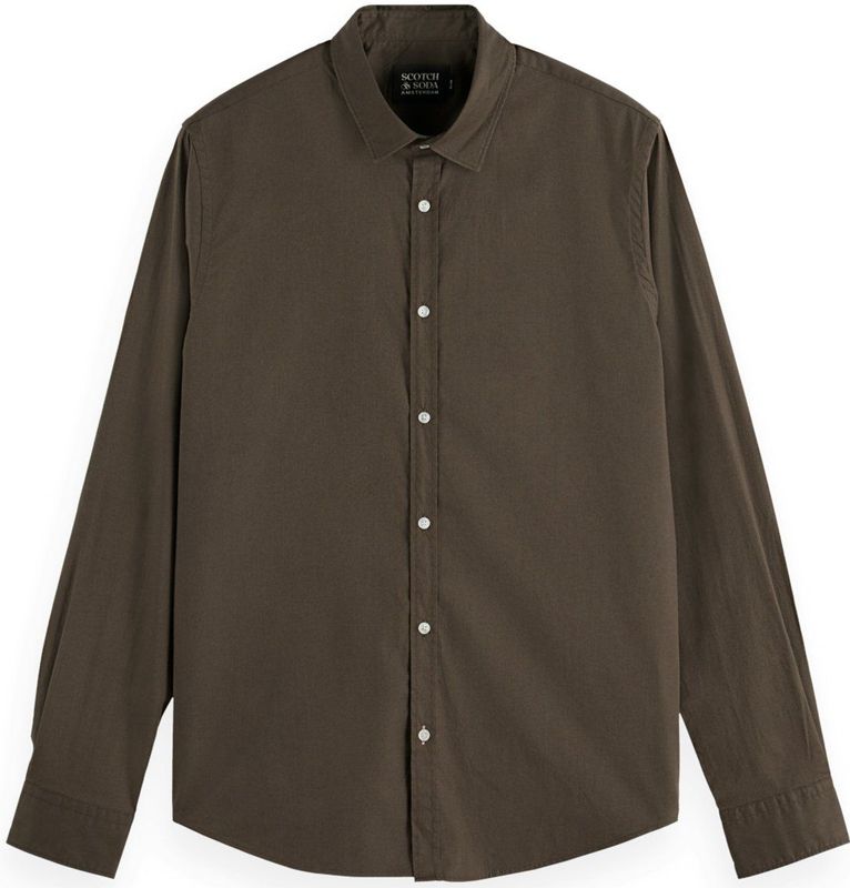 Scotch & Soda - Modern Fit - Overhemd - Bruin - Effen - Lange Mouwen