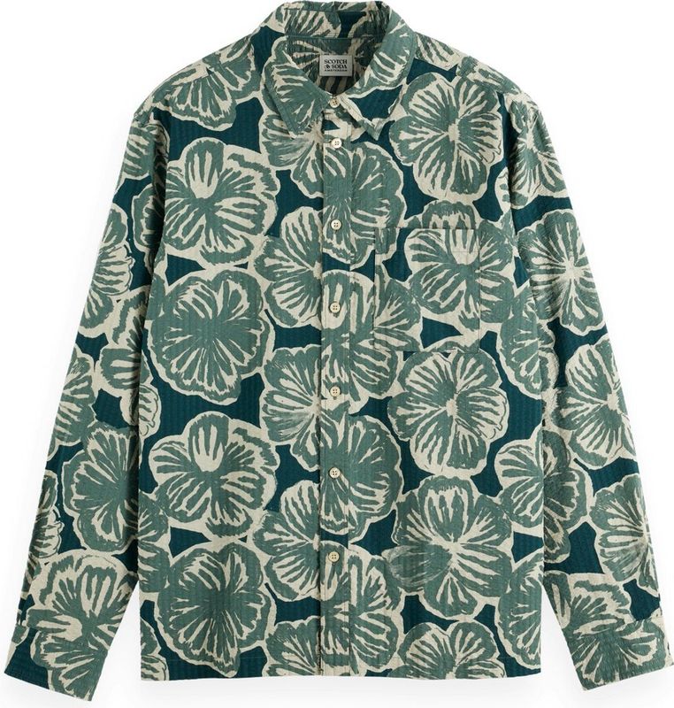 Scotch & Soda Overhemd Seersucker AOP Groen heren