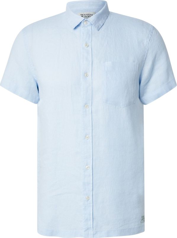 Scotch & Soda - Overhemd - Blauw - Linnen - Korte Mouwen