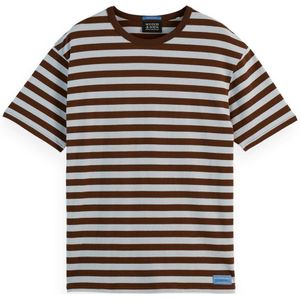 Scotch & Soda Heren Relaxed-fit Waffle Gestreept T-shirt, Koud Brew/Sky Blue Stripe, M