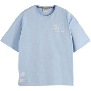 Scotch & Soda - T-shirt - Lichtblauw - Katoen - Oversized Pasvorm