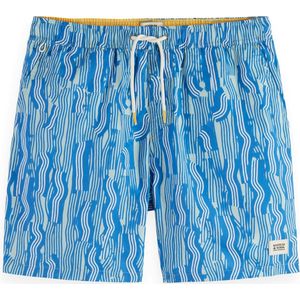 Scotch & Soda - Printed Mid-length Zwemshort - Vuur Island Stripe Aop - Badpak met Patroon - Elastische Tailleband met Trekkoord