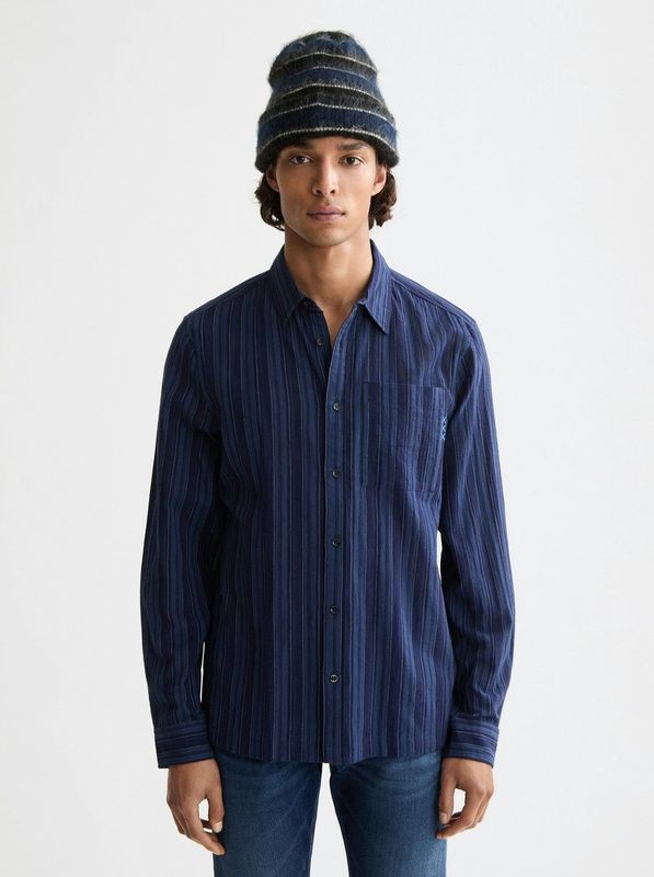 Scotch & Soda - Overhemd Textured Stripe - Navy - Heren