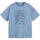 Scotch And Soda - T-shirt Print - Lichtblauw - Regular-fit - Biologisch Katoen