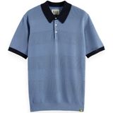 Scotch And Soda - Knitted Polo Structure - Blauw - Heren Poloshirt