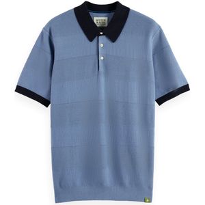 Scotch And Soda - Knitted Polo Structure - Blauw - Heren Poloshirt