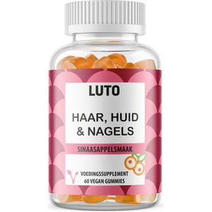 Luto Supplement - Haar, huid en nagel gummies - vitamines voor haar, huid en nagels - sinaasappel smaak - vitamine c - Biotine - foliumzuur - inositol - geen capsule, poeder of tablet - vegan - 60 gummies