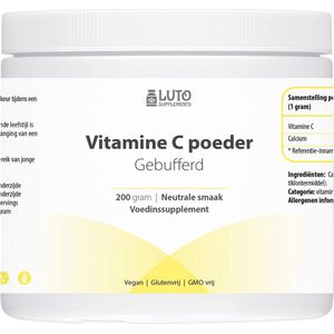 Luto Supplement | Vitamine C gebufferd poeder | 200 g | 873 mg per dosering | pH neutraal & zeer goed te verdragen | Veganistisch