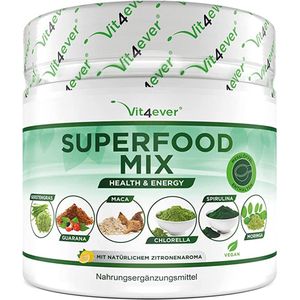 Green Juice Superfoods Mix – 420 gr poeder (shake) – met gerstengras, guarana, maca, chlorella, Spirulina, Moringa – 100% natuurlijke power smoothie – met citroenaroma – veganistisch | Vit4ever