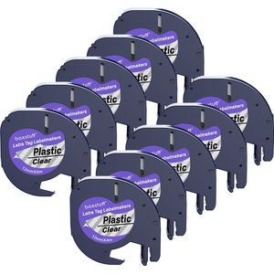 Boxstuff - Dymo LetraTag 12267 - S0721530 - Label Tape - Zwart op Transparant Plastic - 12 mm x 4 m - 10 Stuks