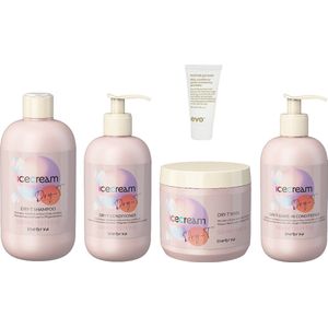 Inebrya - Ice Cream Dry-T Shampoo 300ML + Conditioner 300ML + Mask 500ML + Leave-in Conditioner 300ML + Gratis Travel Size