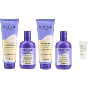 Inebrya - Blondesse No-Yellow Shampoo 300ML (2x) + Inebrya No-Yellow Mask 250ML (2x) + WILLEKEURIG Travel Size