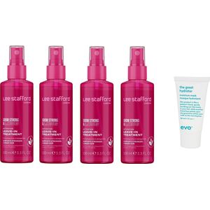4 x Lee Stafford - Grow Long & Strong Leave-In Treatment 100 ml + WILLEKEURIG Travel Size
