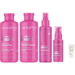 Lee Stafford Illuminate & Shine Smoothing Shampoo 250ml + Conditioner 250ml + Anti-Humidity Treatment 150ML + Serum 50ML + Gratis Evo Travelsize