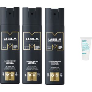 3 x Label.M - Fashion Edition Ultimate Hairspray - 300 ml + Gratis Evo Travelsize