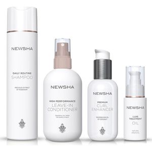 NEWSHA - Beauty Secret Voor Krullend Haar - Set - DAILY ROUTINE SHAMPOO 250ml + HIGH PERFORMANCE LEAVE-IN CONDITIONER 250ml + PREMIUM CURL ENHANCER 125ml + LUXE TREATMENT OIL 30ml