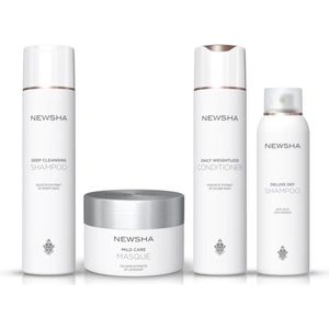 NEWSHA - Beauty Secret Tegen Vettig Haar - Set - DAILY ROUTINE SHAMPOO 250ml + MILD CARE MASQUE 150ml + DELUXE DROOGSHAMPOO 250ml + Daily Weightless Conditioner