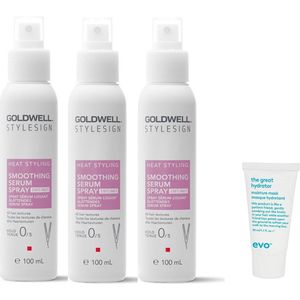 3 x Goldwell - Stylesign Smoothing Serum Spray - 100 ml + WILLEKEURIG Travel Size