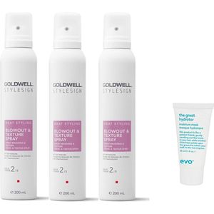 3 x Goldwell - Stylesign Blowout + Texture Spray - 200 ml + WILLEKEURIG Travel Size