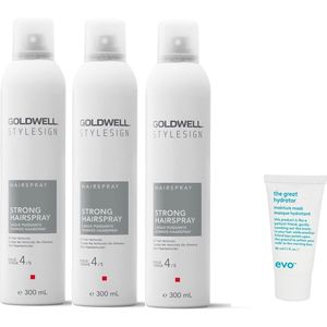 3 x Goldwell - Stylesign Strong Hairspray - 300 ml + WILLEKEURIG Travel Size