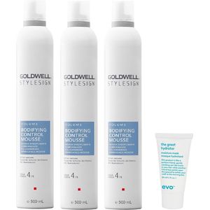 3 x Goldwell - Stylesign Bodifying Control Mousse - 500 ml + WILLEKEURIG Travel Size