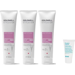 3 x Goldwell - Stylesign Straightening Balm - 100 ml + WILLEKEURIG Travel Size
