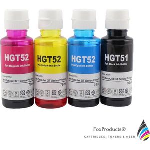 FoxProducts® 4x GT51 GT52 XL GT31 GT32 XL Inktflessen - Inkt geschikt voor HP DeskJet GT 5810, 5820, Ink Tank 310, 410, 415, Smart Tank 350 en 450