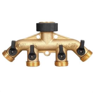 DIVERZA 4-weg kraan splitter – Aanvoer Y stuk voor wasmachine - Waterverdeler - Kraansplitter - Buitenkraan - Waterverdeler 4 weg - Messing - Goud - Europese Kranen