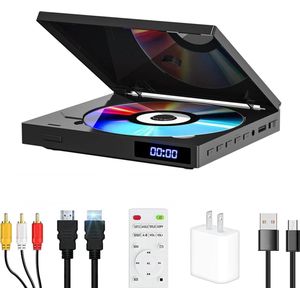 Draagbare DVD Speler - Compact Ontwerp - 9-inch Scherm - Meerdere Regio's Ondersteuning - Langdurige Batterij - Ingebouwde Luidsprekers - Inclusief Oortelefoons, Afstandsbediening en Autolader - Ideaal voor Onderweg en Reizen