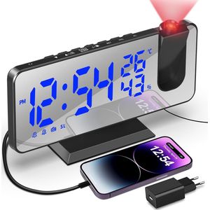 Wekkerradio met Projectie - Digitale Klok - FM-radio - Instelbare Helderheid - Projectiefunctie voor Plafondprojectie - Wekker met Sluimerfunctie - Compact Ontwerp - Moderne Ochtendroutine Essentials