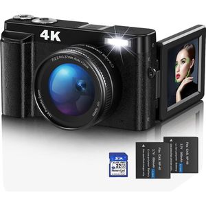 Digitale Compacte Vlog Camera voor Tieners en Beginners - Full HD Videocamera met Creatieve Opnamemogelijkheden - Draagbaar en Eenvoudig te Bedienen - Ingebouwde Functionaliteiten - Perfect voor On-the-Go Vlogging