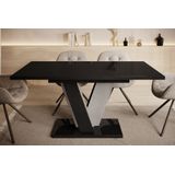 Meubella - Eetkamertafel Velluto - Zwart Hoogglans - Betonlook - 160 cm - Uitschuifbaar