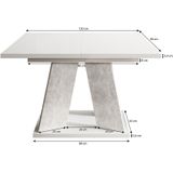 Meubella - Eetkamertafel Matrix - Wit Hoogglans - Betonlook - 160 cm - Uitschuifbaar
