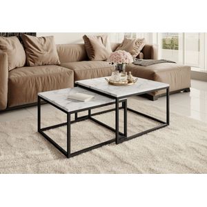 Meubella - Salontafel Styler - Wit Marmerlook - set van 2