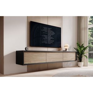 TV-Meubel Fortunato - Antraciet - Eiken - 180 cm - 3 deuren