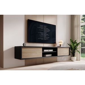 Meubella - TV-Meubel Fortunato - Antraciet - Eiken - 180 cm - 2 deuren