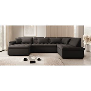 Meubella - Hoekbank Nicoreta - Zwart - Teddy Boucle - Links