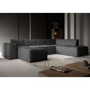 Meubella - Hoekbank Monet XL - Grijs - Leer - Links