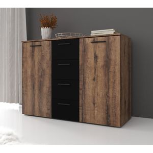 Meubella - Commode Brown - Zwart - Eiken - 132 cm