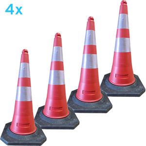 Pion - pionnen 75cm met rubber voet - verkeerskegel - 4 stuks