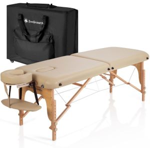 ZenGrowth - Gavia - Massagetafel - Beige - Inklapbaar - Beukenhout - PU-Leer