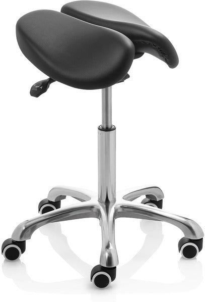 ZenGrowth - Ergonomische Zadelkruk - Zwart - Kantelbare Split Zitting - Chroom Frame