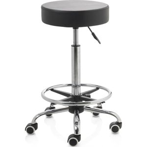 ZenGrowth - Tabouret - Zwart - Met Voetring - Wieltjes - Chroom Frame - Hoge Gasveer