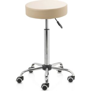 ZenGrowth - Ergonomische Tabouret - Beige - Hoge Gasveer - Wieltjes - Chroom Frame