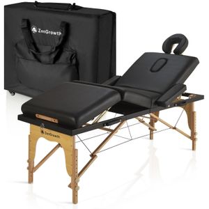 Massagetafel - Oslo - Inklapbaar - Zwart - 4-delig - Beukenhout - PU Leer