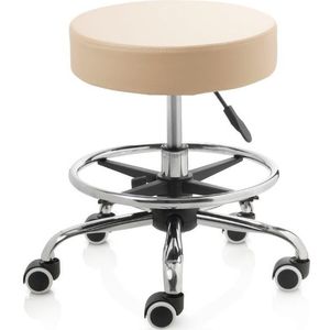 ZenGrowth - Tabouret - Beige - Met Voetring - Wieltjes - Chroom Frame - Lage Gasveer